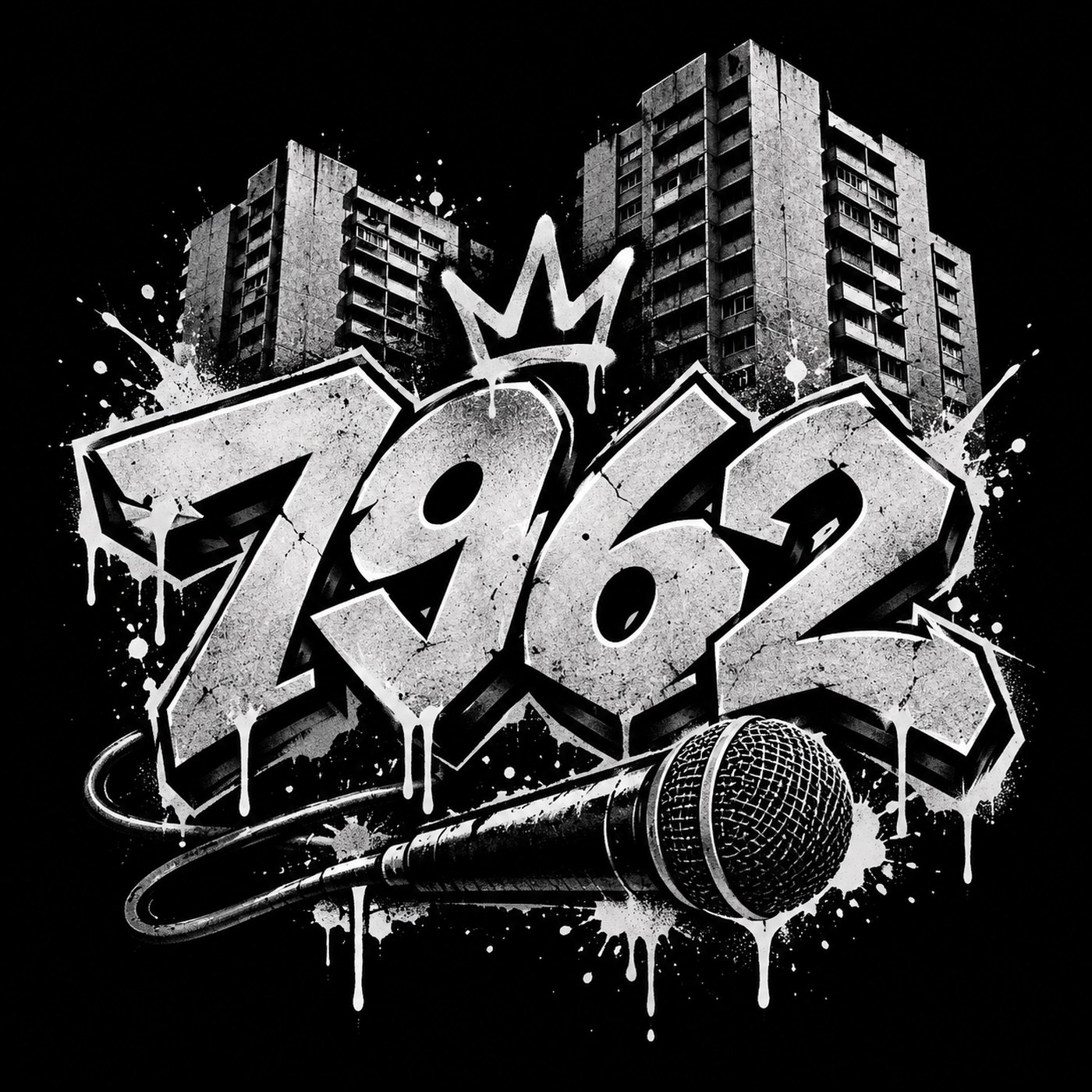 7962 – Graffiti-Logo mit Krone und Mikrofon
